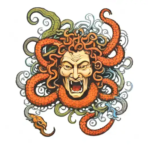 Mythology Medusa Head With Snakes Put The Roots