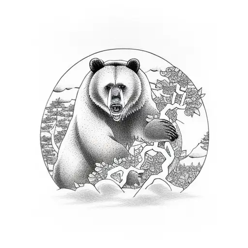 Bear Climbing An Apple Tree