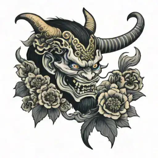 Japanese Demon And Flowers