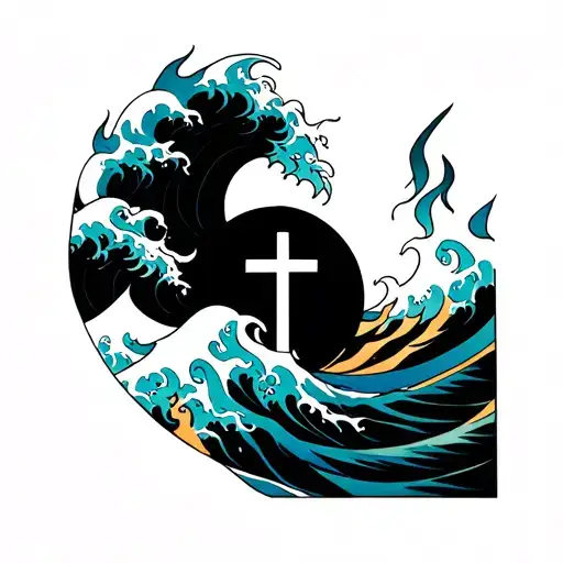 Waves And Flames With A Cross
