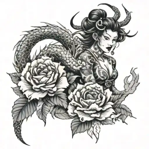 Oni Woman Dragon Rose Growing
