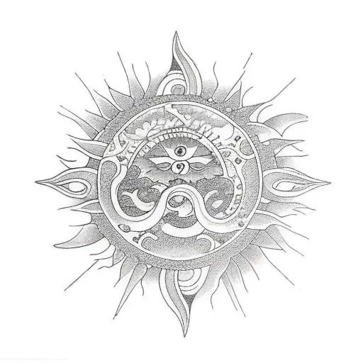 Sea With Three And Sun