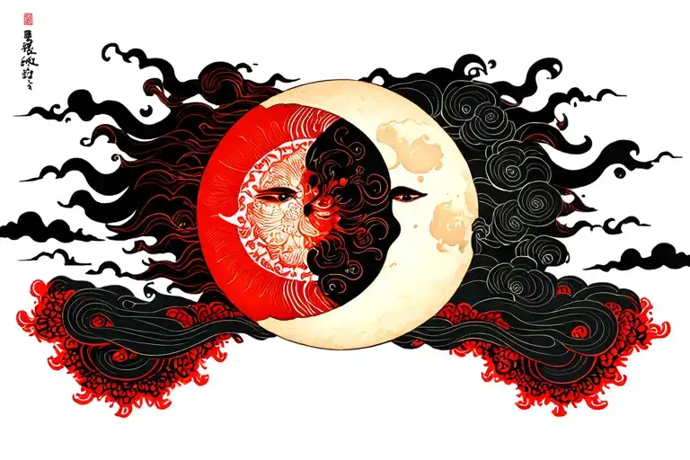 Sun And Moon Representing Happiness And Sorrow Loneliness