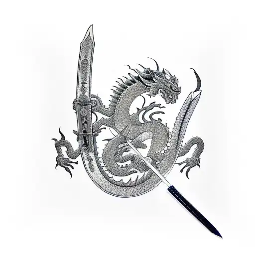 Two Katanas With A Dragon