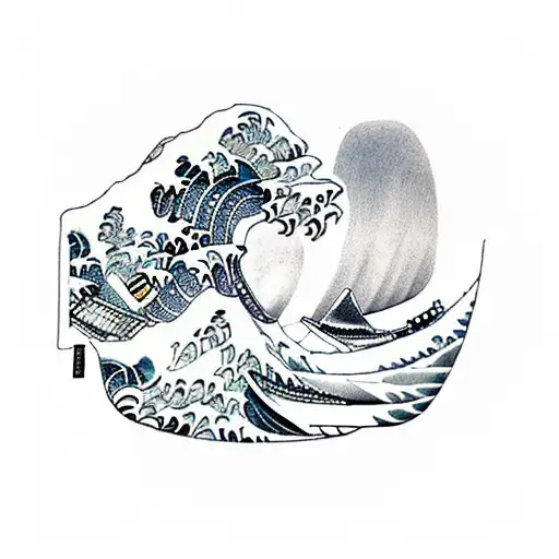 Maori Style Great Wave With Pohutakawa Trees On The Beach