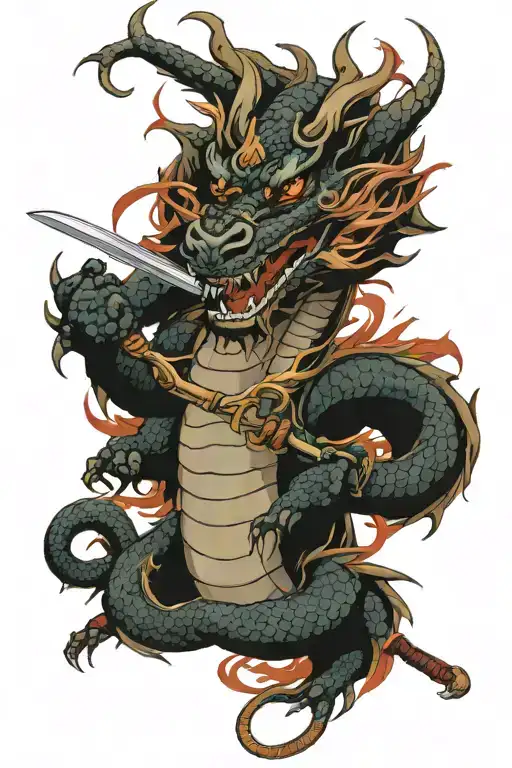 Dragon With Katana Surrounded