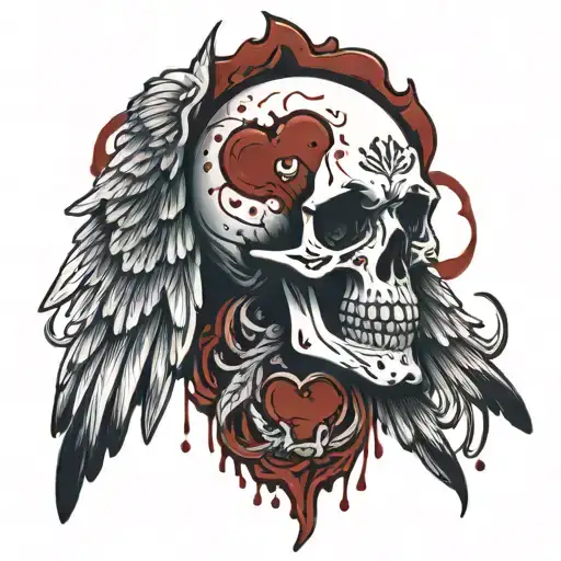 Angel Wings Skull Gun Blood Dripping Blood Heart Surrounded