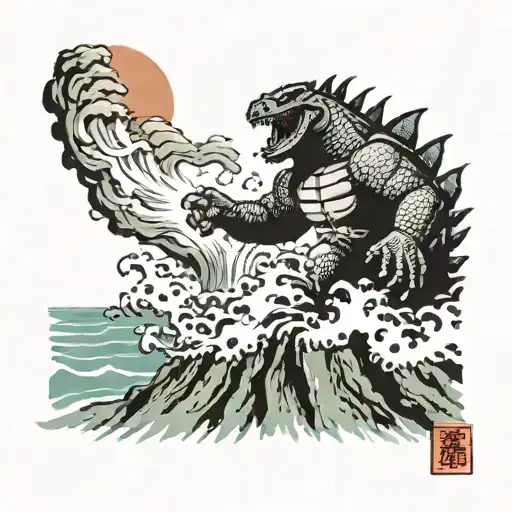 Godzilla Fighting Gypsy Danger By A Cliff Overlooking The Ocean