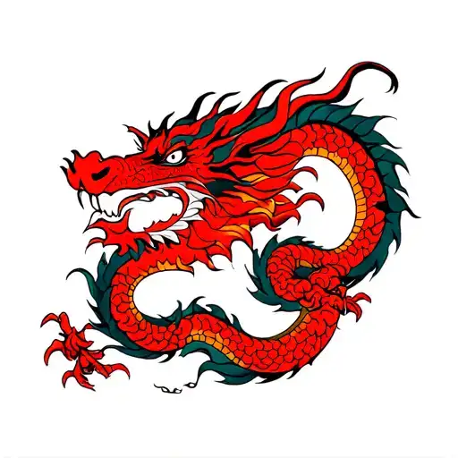 Japanese Style Tattoo Featuring Red Dragon