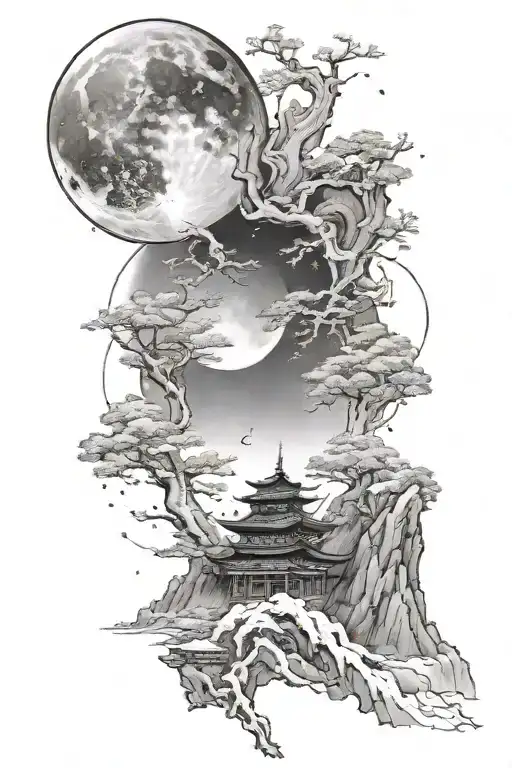 Single Mountain And Large Moon Surrounded The Gemini Constillation