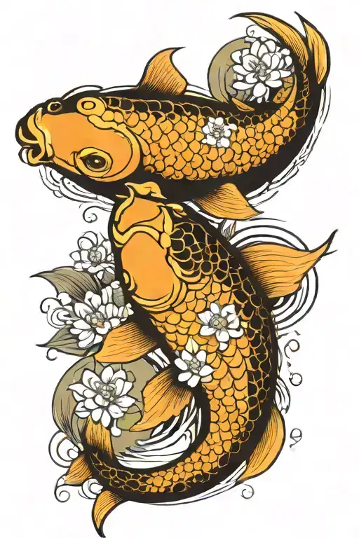 Two Koi Fish With Flowers