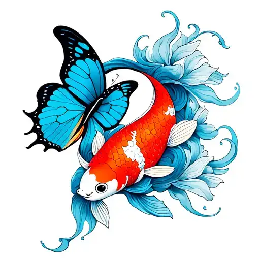 Butterfly And Ying Yang Koi Fish