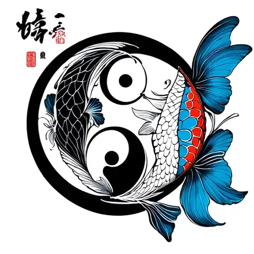 Butterfly And Ying Yang Koi Fish