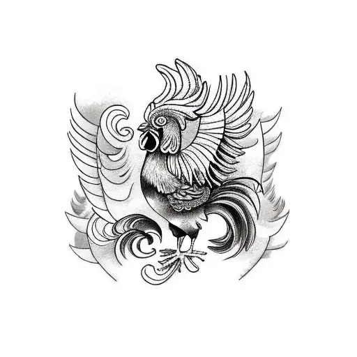 Rooster With Spread Wings For Chest
