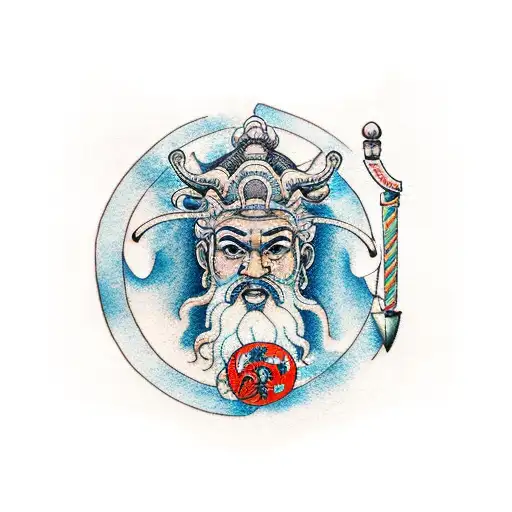 Poseidon Holding A Water Gourd And Trident