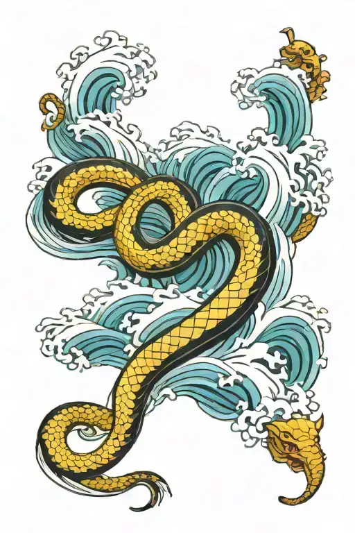 Waves An Water And Snake Going