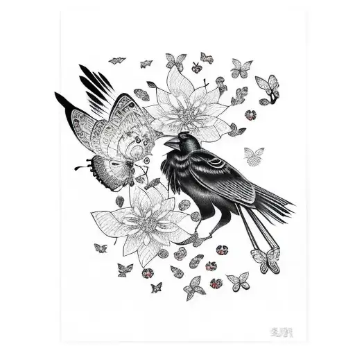 Crow With Butterflies