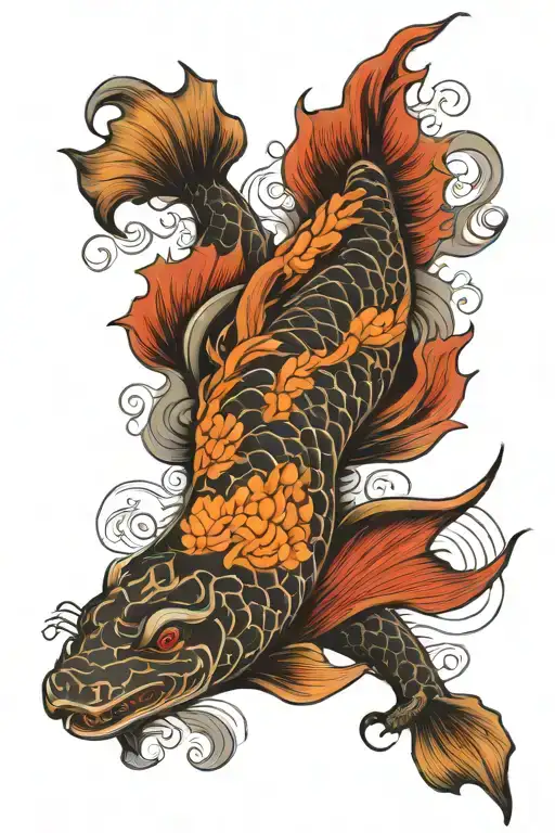 Koi Fish And Dragon Intertwined