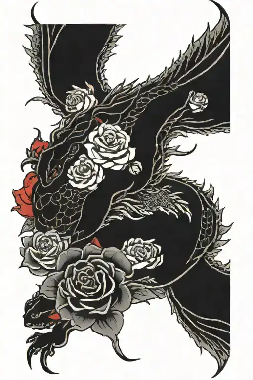 Dragon And Roses