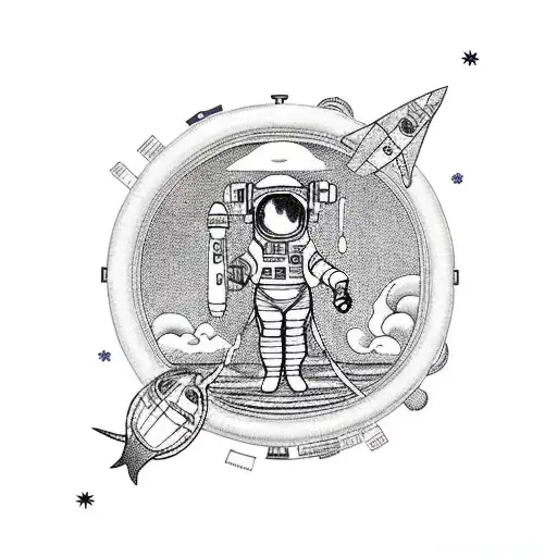 Sexy Astronaut On A Ship On The Sea Navigating