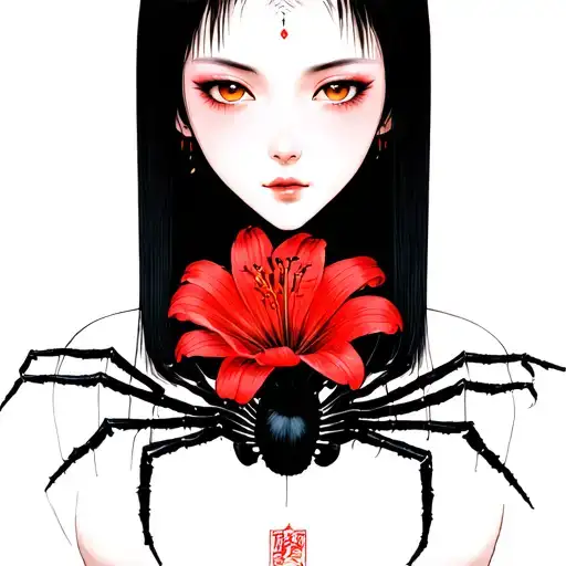 Tomie From Junji Ito With Spider Lillies On The Bottom