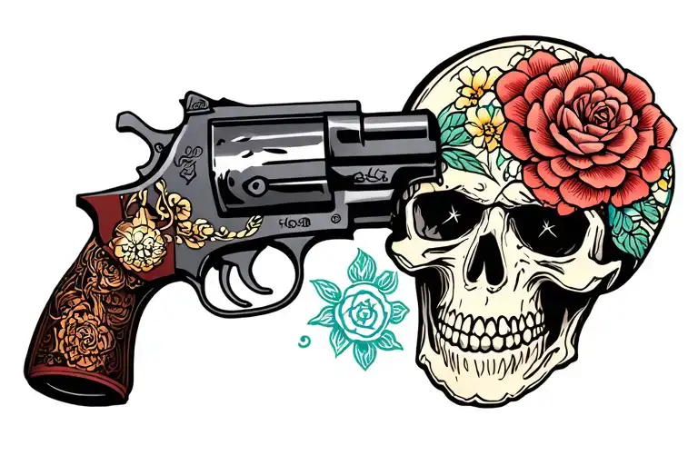 Pistol And Skull In A Style