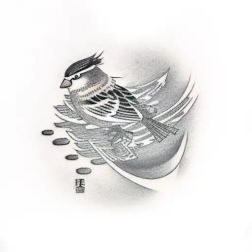 Japanese Hanko With 3 Sparrows Writing Fire