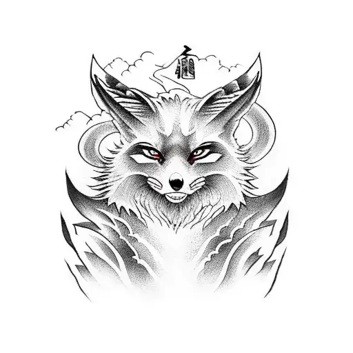 Demon Fox With Katana And Clouds