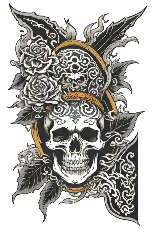 Skull And Flames Left Arm Sleeve