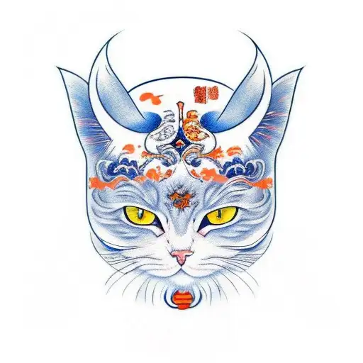 White And Orange Lucky Cat With Blue Eyes