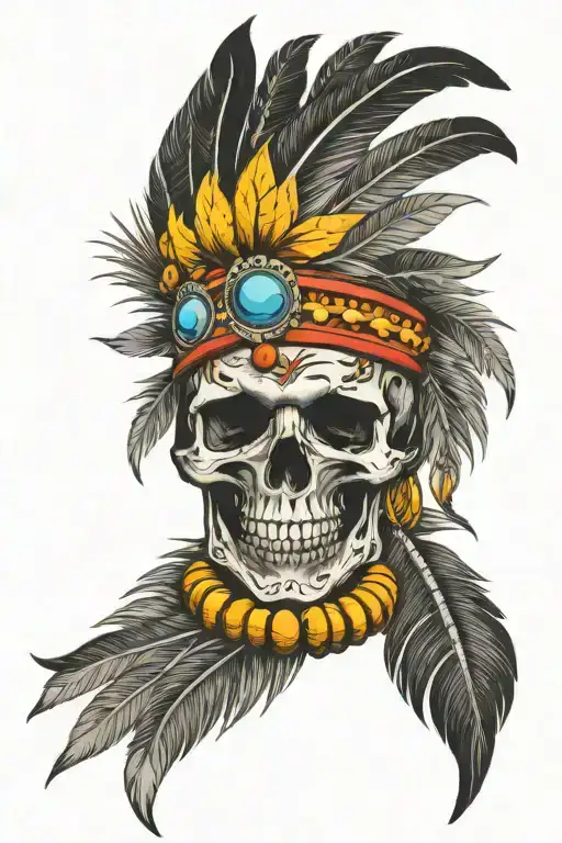 Native American Feather Crown Skull