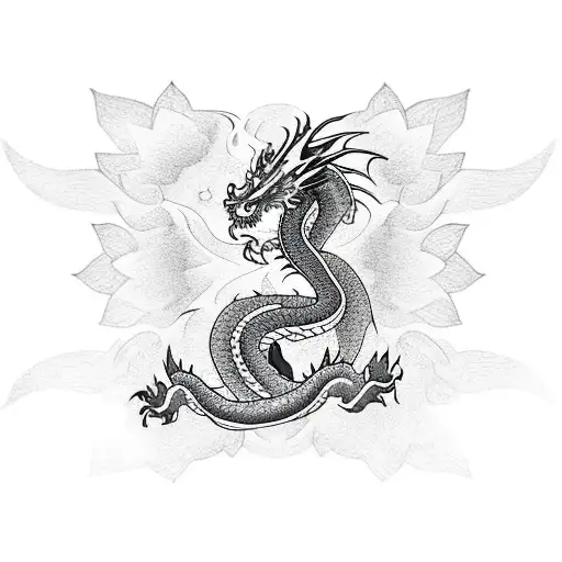 Dragon Guarding The Lotus Flower