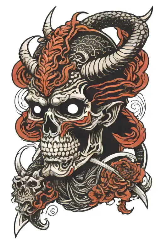 Japanese Dragon Head Samurai Mask Katana Skull