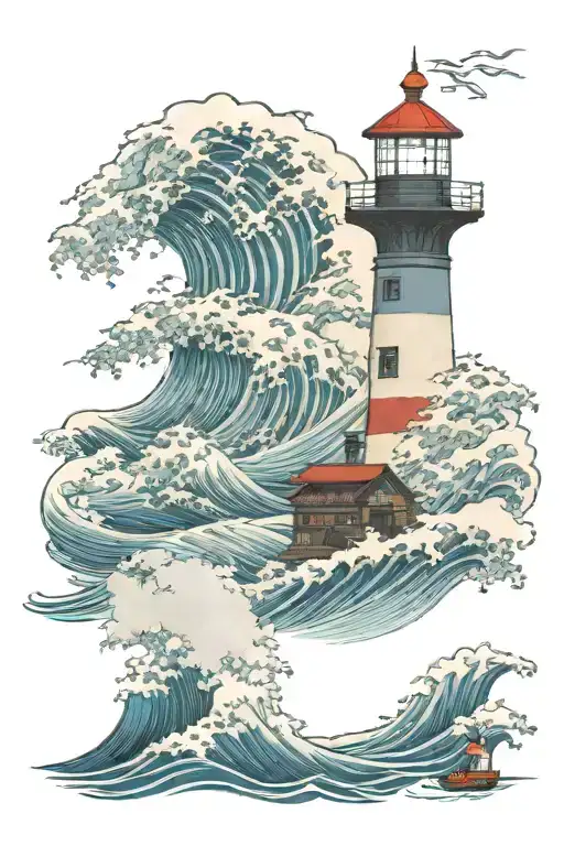Lighthouse Standing Tall Amidst Waves Crashing Tattoo