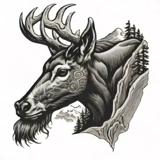 Symmetrical Young Buck Over Looking Mountain Scene