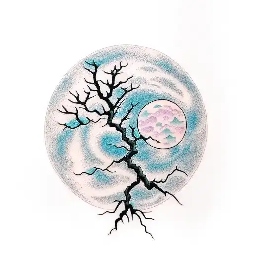 Waxing Gibbous And New Moon With Tree Of Life Tattoo