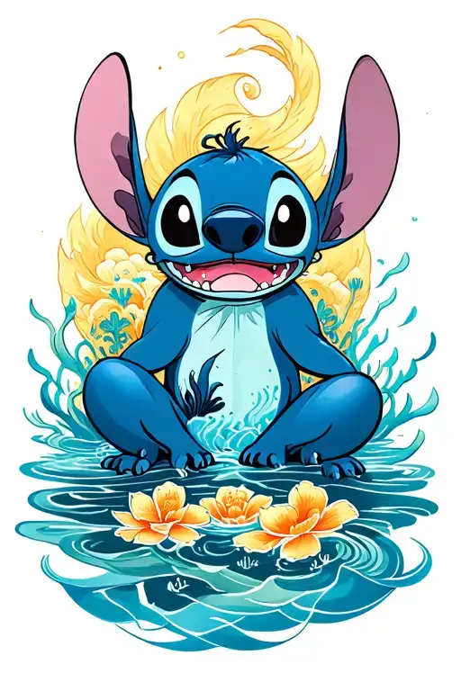 Stitch Mediating Underwater Scene With Colorful Majestic Background
