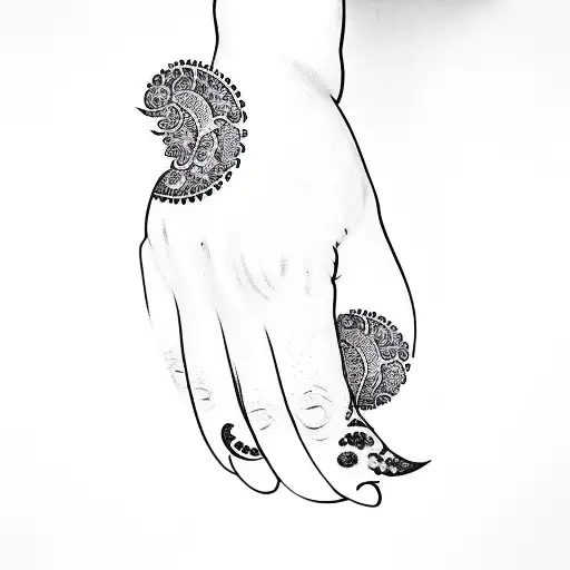 Hand With Henna And Moon Designs