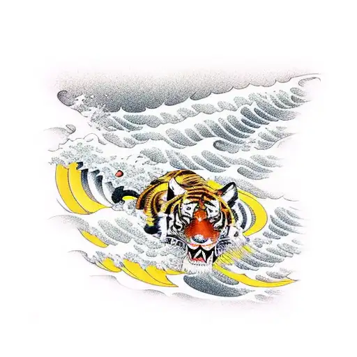 Tiger Surfing A Wave