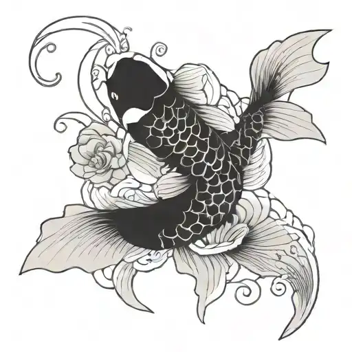 Koi Fish And Flowers
