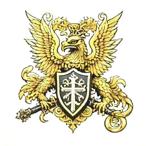 Twoheaded Eagle With A Shield And A Sword With A Cross On The Shield