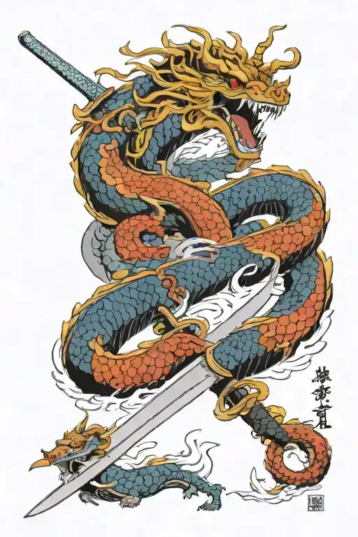 Samuri Swords And Japanese Dragon