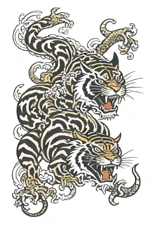 Tiger And Dragon Intertwined
