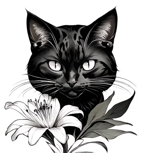 Cat And Spider Lily Flower Lineart