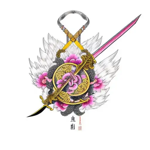 Gryffindor Sword Intertwined With Pink Japanese Flowers