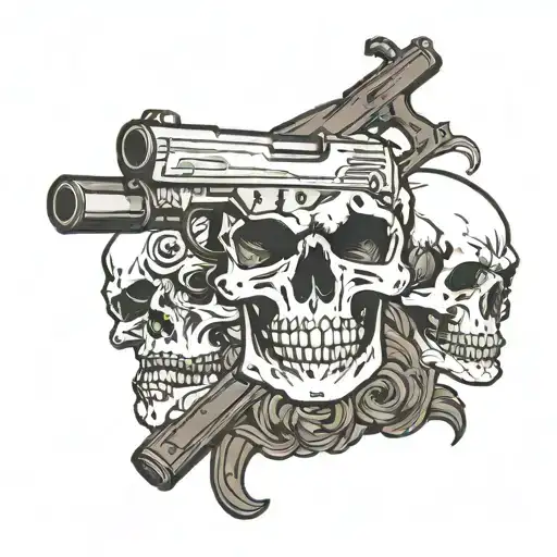 Gun Against Skull Surrounded
