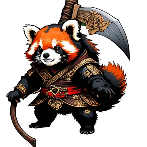 A Cure Little Red Panda In Reaper Costume With A Big Scythe