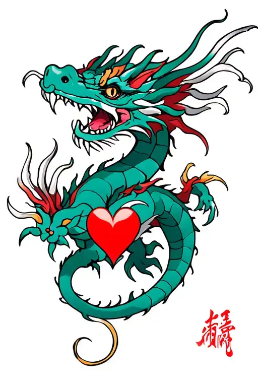 Flying Dragon With Claws And Heart