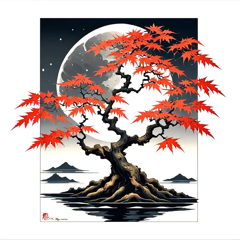 Japanese Maple Tree With Leaves Moon