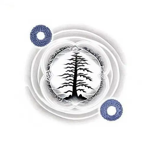 Enso With Tree Of Life And Mandala And Word Breath As Well As Waves